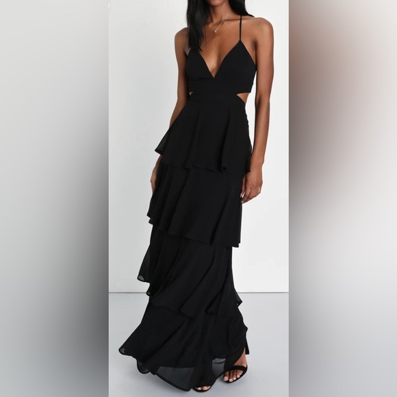 Lulus Tier and Now Black Tie-Back Tiered Maxi Dress, new with tags in size xs - Picture 1 of 9